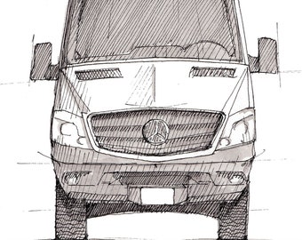 SPRINTER CAMPER VAN - Pen and Ink, Drawing, Sketch, Art Print, Vanlife, Camping, Roadtrip, Van.There, Mercedes Sprinter, Drawn There