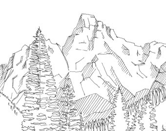 GRAND TETON National Park - Mountains, Wyoming, Nature, Hiking, Pen and Ink, Drawing, Art, Print, Line Drawing, Drawn There