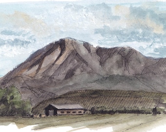 MOUNT LAMBORN COLORADO - Plein Air Ink and Watercolor Landscape Painting, Rocky Mountain Wall Art Print, Drawn There