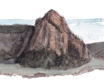 GLENWOOD SPRINGS COLORADO - Horseshoe Bend and Colorado River Watercolor Painting, Rocky Mountain Wall Art Print, Drawn There