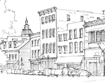 ANNAPOLIS, MARYLAND - Main Street, Downtown, Drawing, Art, Architecture, Buildings, Chesapeake Bay, Pen and Ink, Drawn There, Art Print