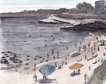 LA JOLLA COVE - Beach, Ocean, Cliffs, San Diego, Plein Air Watercolor Painting, Snorkeling, Sketchbook Art, Print, Drawn There
