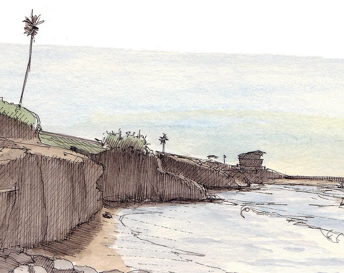 LA JOLLA COVE - Beach, Ocean, Cliffs, San Diego, Drawing, Watercolor Painting, Sketchbook Art, Print, Drawn There