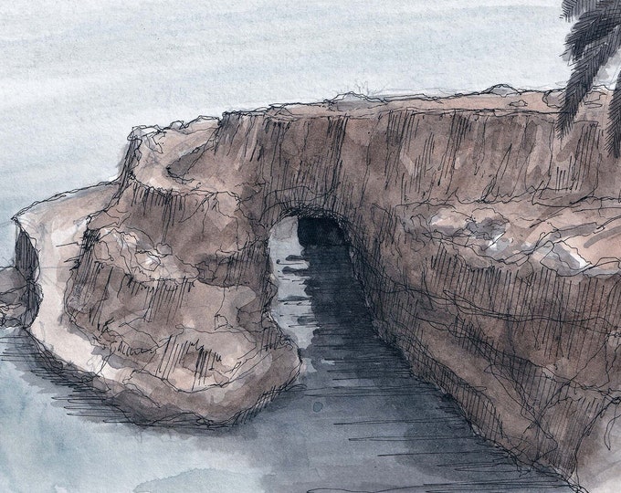 LA JOLLA CAVE - Beach, Ocean, Cliffs, San Diego, Kayaking, Plein Air Watercolor Painting, La Jolla Art Print, Drawn There