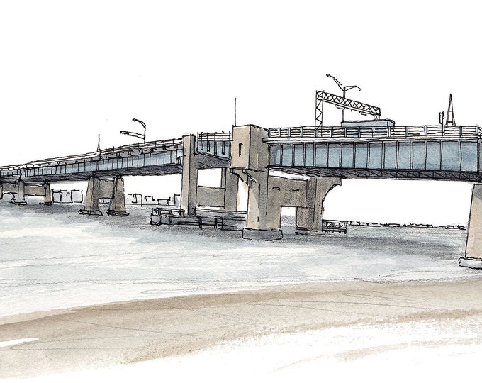 TOWNSEND INLET BRIDGE - Sea Isle City, Avalon, New Jersey, Shore, Beach, Engineering, Ocean, Drawing, Painting, Watercolor, Drawn There