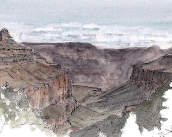 GRAND CANYON National Park - Upper Bright Angel Trail, Ink and Watercolor Plein Air Landscape Painting, Sketchbook, Art, Drawn There