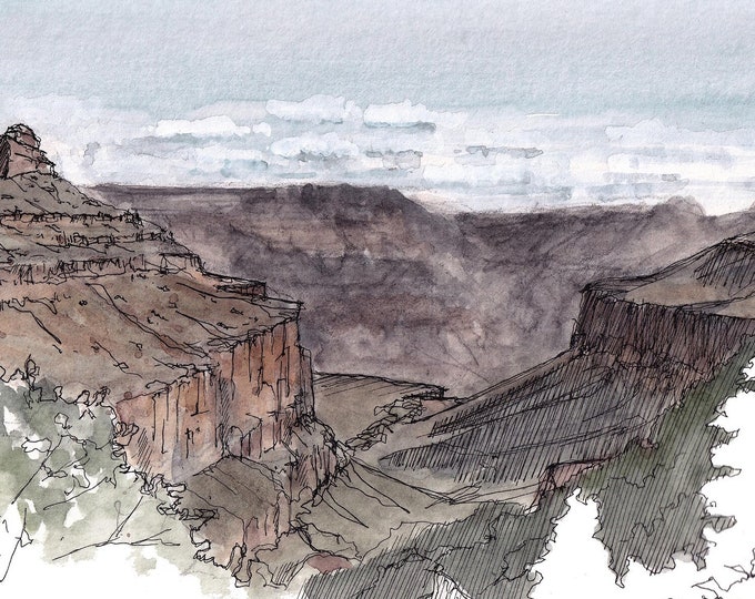 GRAND CANYON National Park - Upper Bright Angel Trail, Ink and Watercolor Plein Air Landscape Painting, Sketchbook, Art, Drawn There