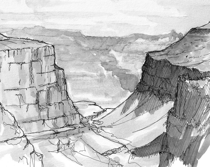 GRAND CANYON National Park - Lower Bright Angel Trail, Pen and Ink Plein Air Landscape Painting, Sketchbook, Art, Drawn There