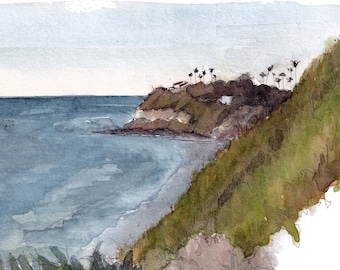 SWAMI'S SURF BREAK - Encinitas, California, Pacific Coast Surfing Art, Southern California Landscape Painting, Drawn There