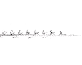 CREW TEAM ROWERS - Rowing, Sculling, Rowing Shell Boat, Schuylkill River, Boathouse Row, Ink Sketch Drawing, Art Print, Drawn There
