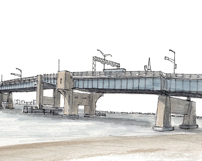 TOWNSEND INLET BRIDGE - Sea Isle City, Avalon, New Jersey, Shore, Beach, Engineering, Ocean, Drawing, Painting, Watercolor, Drawn There