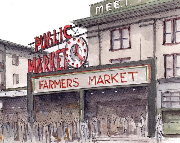 PIKE PLACE MARKET - Seattle, Washington, Urbansketcher, Plein Air, Watercolor Painting, Drawing, Sketchbook, Art, Drawn There