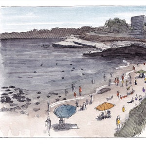 LA JOLLA COVE - Beach, Ocean, Cliffs, San Diego, Plein Air Watercolor Painting, Snorkeling, Sketchbook Art, Print, Drawn There