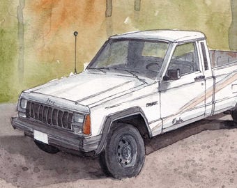 JEEP COMANCHE PICKUP - Truck Watercolor Painting Art Print