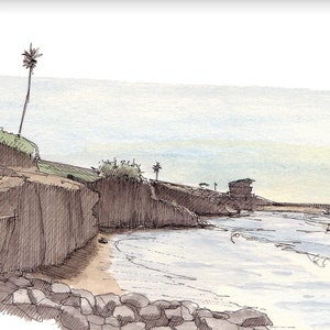 LA JOLLA COVE - Beach, Ocean, Cliffs, San Diego, Drawing, Watercolor Painting, Sketchbook Art, Print, Drawn There