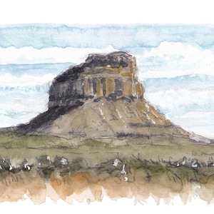 CHACO CANYON MESA - Pintura de acuarela Plein Air del paisaje del suroeste de Nuevo México, dibujada allí