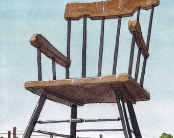 LARGEST ROCKING CHAIR- Casey, Illinois, Roadside Attraction, Big, Funny, Drawing, Watercolor Painting, Sketchbook, Art, Print, Drawn There