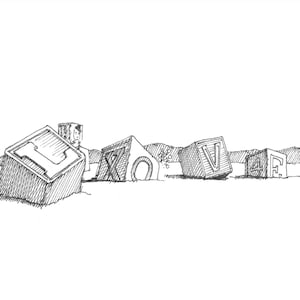 Ein Zinnsoldat | LIEBE Blockskulptur | Tuschezeichnung Druck | Dort Gezeichnet