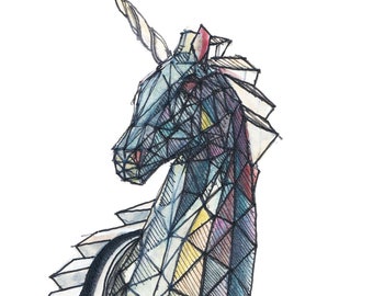 UNICORN SCULPTURE - Inspired by Burning Man 2024 Black Rock City Ink and Watercolor Painting