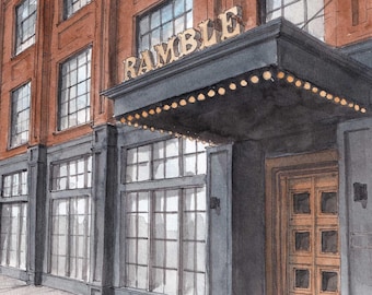 DEATH AND CO - Denver Colorado Cocktail Bar Watercolor Painting, Date Night Art
