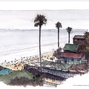 CRYSTAL COVE COTTAGES - Newport Beach, Orange County, California, Cottages, Ink, Watercolor, Plein Air Painting, Art, Print, Drawn There