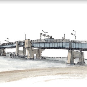TOWNSEND INLET BRIDGE - Sea Isle City, Avalon, New Jersey, Shore, Beach, Engineering, Ocean, Drawing, Painting, Watercolor, Drawn There