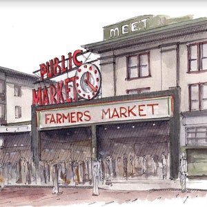 PIKE PLACE MARKET - Seattle, Washington, Urbansketcher, Plein Air, Watercolor Painting, Drawing, Sketchbook, Art, Drawn There