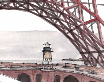 FORT POINT Golden Gate Bridge - Civil War, San Francisco, Fort , Lighthouse, Art, Pen and Ink, Drawing, Watercolor, Sketchbook, Drawn There