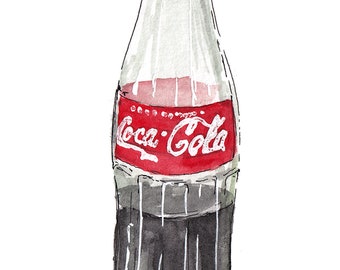 MEXICAN COKE BOTTLE - Coca Cola, Green Glass, Soda, Classic, Drawing, Watercolor Painting, Sketchbook, Art, Print, Drawn There