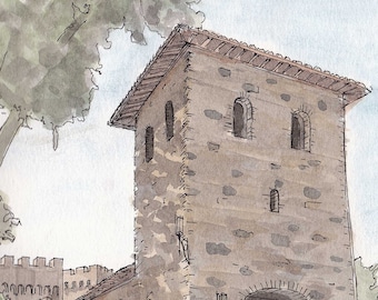 CASTELLO DI AMOROSA - Napa Valley, California, Winery, Vineyard, Architecture, Castle, Drawing, Sketchbook, Art, Pen and Ink, Drawn There