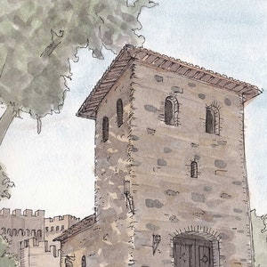 CASTELLO DI AMOROSA - Napa Valley, California, Winery, Vineyard, Architecture, Castle, Drawing, Sketchbook, Art, Pen and Ink, Drawn There
