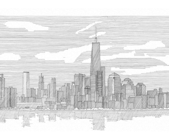 NEW YORK SKYLINE - nyc, Manhattan, City, Freedom Tower, Architecture, Ink Drawing, Line Art, Sketchbook, Drawn There