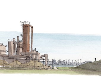 GAS WORKS PARK - Seattle, Washington, Abandoned Industrial Architecture, Watercolor Painting, Drawing, Sketchbook, Art, Drawn There