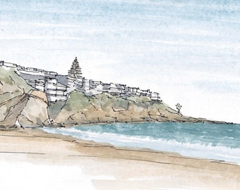 CORONA DEL MAR - Newport Beach, California, Costa Mesa, Ocean, Drawing, Painting, Watercolor, Pen and Ink, Sketchbook, Art, Drawn There