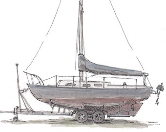 SMALL SAILBOAT on TRAILER - Sailing, Boat, Drydock, Chesapeake Bay, Drawing, Watercolor, Painting, Sketchbook, Art, Drawn There
