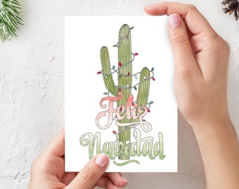 FELIZ NAVIDAD - 3-pack of Christmas Tree Greeting Cards, 5x7 Folded, Cactus, Palm Tree, Charlie Brown, Art, Drawn There