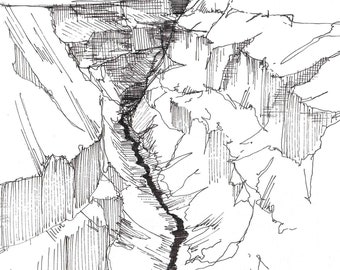 RIO GRANDE GORGE near Taos, New Mexico - Gorge, River, Canyon, Pen and Ink, Sketchbook, Art, Drawing, Southwest, Drawn There