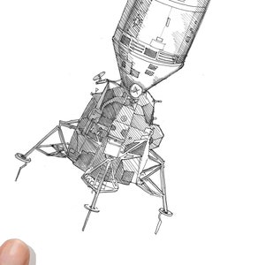 APOLLO SPACECRAFT - Command Module, Lunar Module, Space Travel, Astronauts, Moon Landing, NASA, Drawing, Pen & Ink, Sketchbook, Drawn There