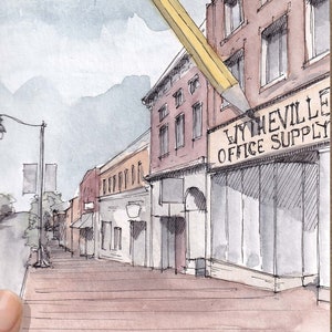 GIANT PENCIL in Wytheville, Virginia - Main Street, Office Supply, Urbansketcher, Watercolor Painting, Drawing, Sketchbook, Art, Drawn There
