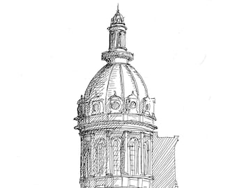BALTIMORE CITY HALL  - Dome Cupola, Classical Architecture, Drawing, Sketchbook, Art, Pen and Ink, Urbansketcher, Drawn There