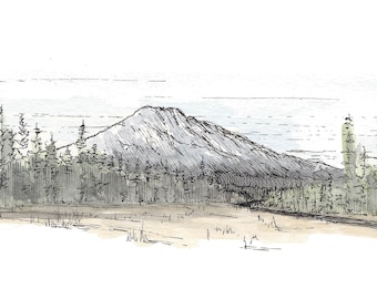 MOUNT BACHELOR - Bend Oregon, Mountain, National Forest, Drawing, Watercolor Painting, Sketchbook, Art, Print, Landscape, Drawn There