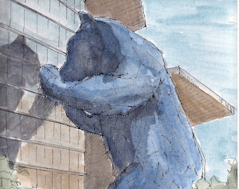 BIG BLUE BEAR - Denver, Colorado, I See What You Mean, Convention Center, Public Art, Drawing, Watercolor, Painting, Sketchbook, Drawn There