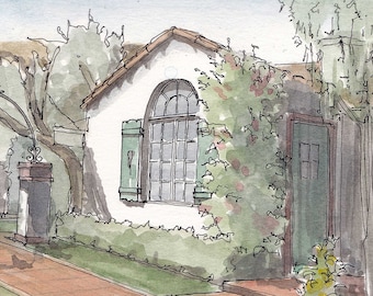 PALM SPRINGS, La Plaza Alley - Pen and Ink, Drawing, Watercolor, Painting, Sketchbook, Art Print, Architecture, Drawn There