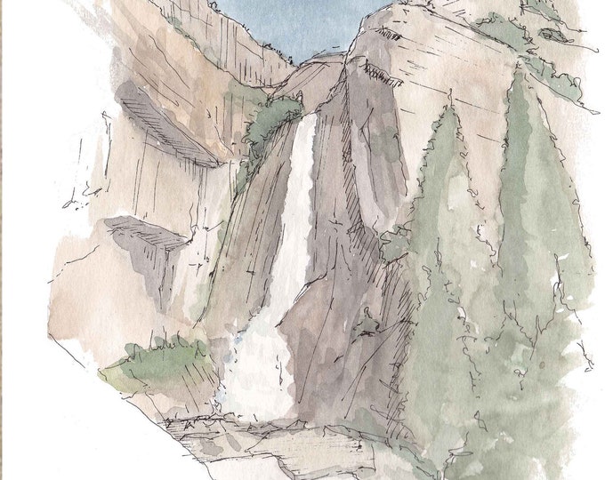 YOSEMITE FALLS - National Park, Waterfall, Nature, California, Yosemite Valley, Drawing, Watercolor, Painting, Sketchbook, Art, Drawn There