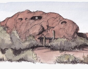 HOLE in the WALL PHOENIX - Arizona, Red Rock, Hiking, Desert Sandstone, Ink & Watercolor Plein Air Painting, Art Print, Drawn There