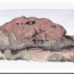 HOLE in the WALL PHOENIX - Arizona, Red Rock, Hiking, Desert Sandstone, Ink & Watercolor Plein Air Painting, Art Print, Drawn There