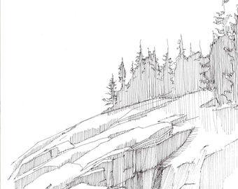 ROCKY COASTLINE in Acadia National Park, Maine - Coast, Beach, Rocks, Trees, Ocean, Drawing, Sketch, Pen & Ink, Sketchbook, Art, Drawn There