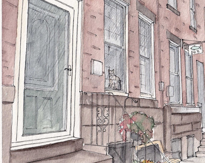 BALTIMORE ROWHOME - Maryland, Street, Urbansketching, Stoop, Brick Architecture, Drawing, Watercolor Painting, Sktchbook, Art, Drawn There