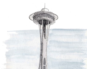 SEATTLE SPACE NEEDLE - World's Fair, Architecture, Urbansketcher, Plein Air, Watercolor Painting, Drawing, Sketchbook, Art, Drawn There