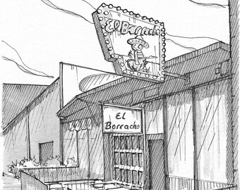 EL BORRACHO TACOS - Seattle, Ballard, Taco Shop, Mexican Food, Pikes Place, Drawing, Pen and Ink, Sketchbook, Art, Print, Drawn There